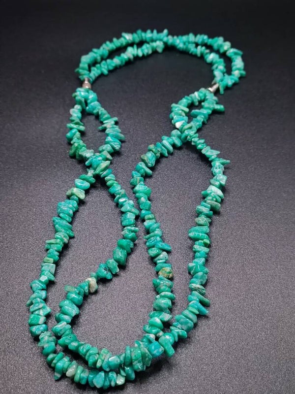 Collier sautoir/matinee en Chrysoprase Vert Baroques