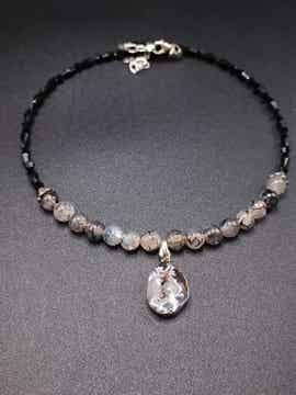 Ras de cou "Démeter" en perles Agate Botswana Pendentif Agate Druse