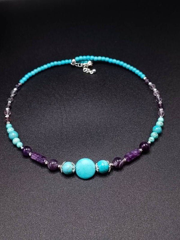Ras de cou "Gaïa" en perles de Turquoise & Améthyste