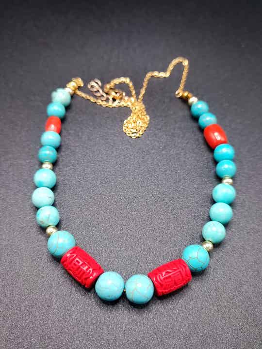 Ras de cou "Athenais" en perles de Turquoise & Corail
