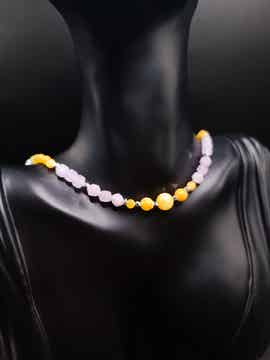 Ras de cou "Diana" en perles de Améthiste & Agate Dore