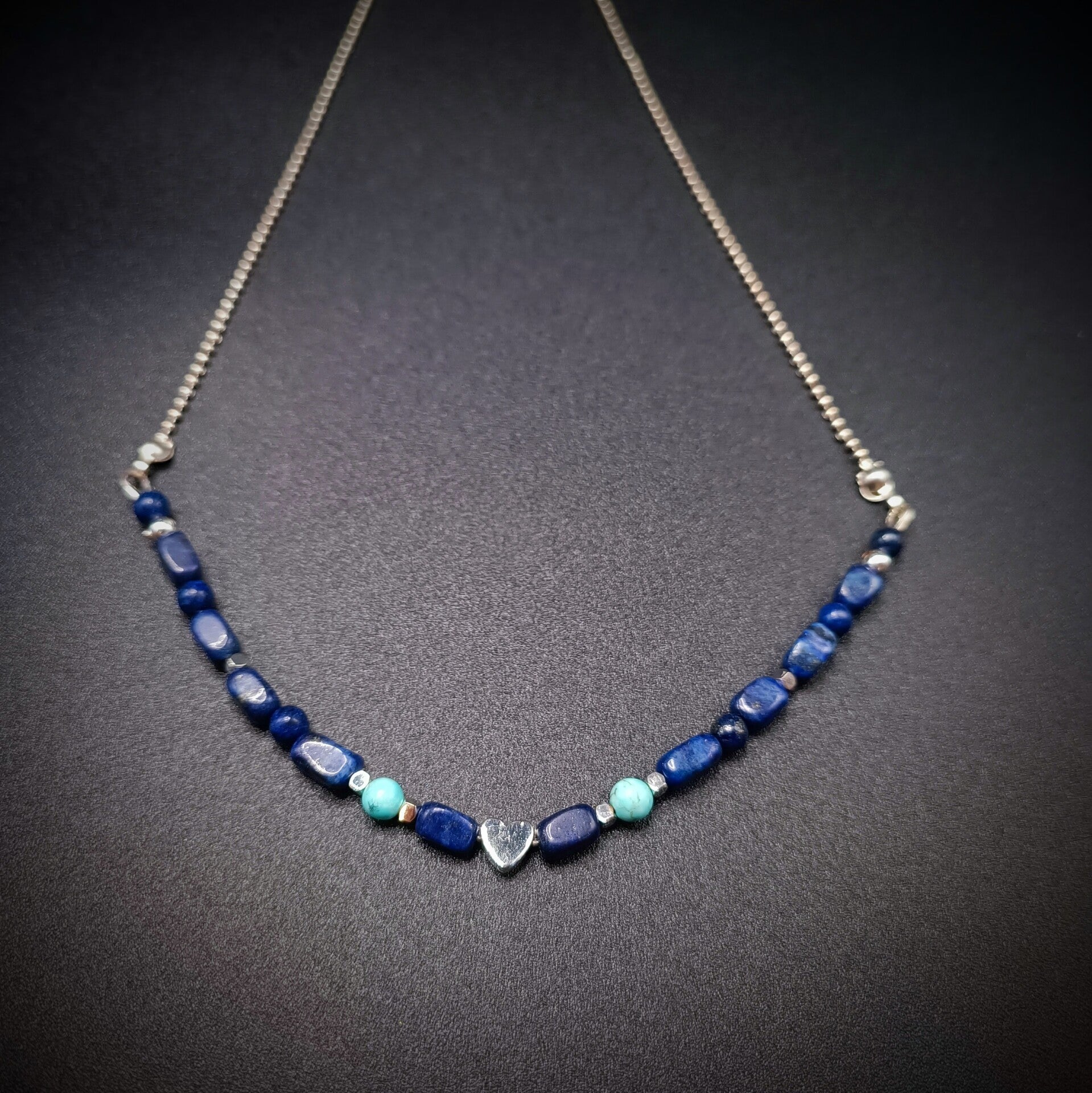 Ras de cou "Fortuna" en perles de Lapis Lazuli & Turquoise