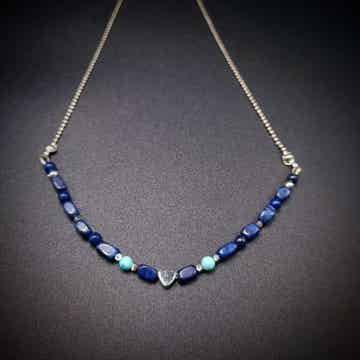 Ras de cou "Fortuna" en perles de Lapis Lazuli & Turquoise