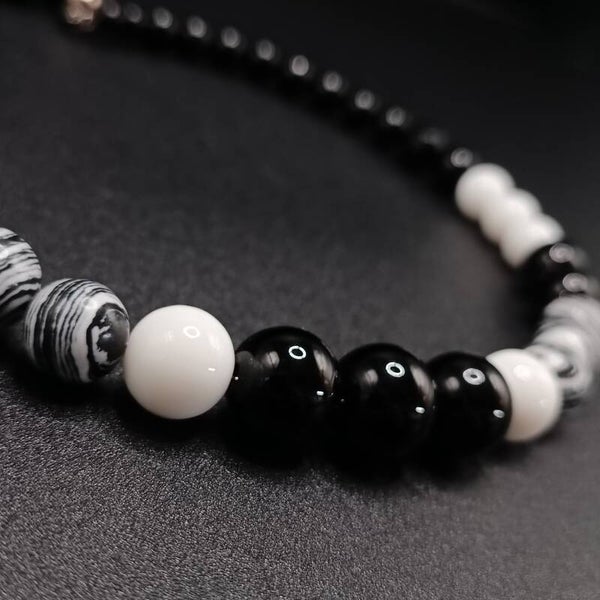 Collier en Agate Blanche & Onyx & Jaspe Zebre