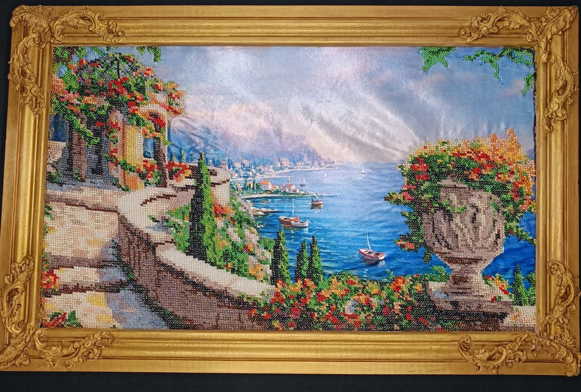 Tableau brodé en perles "Méditerranéen"