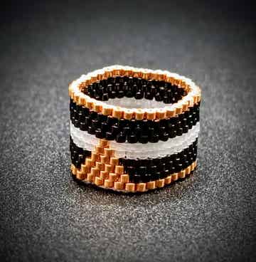 Bague Miyuki tissage peyote Large Doré & Blanc & Vert AB