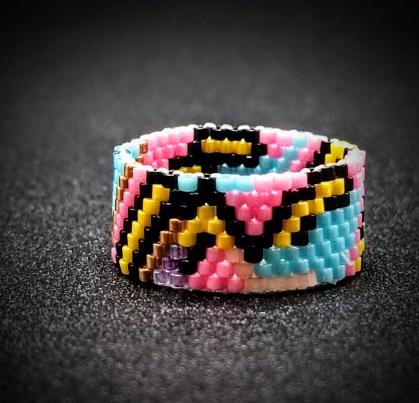 Bague Miyuki tissage peyote large Multicouleur