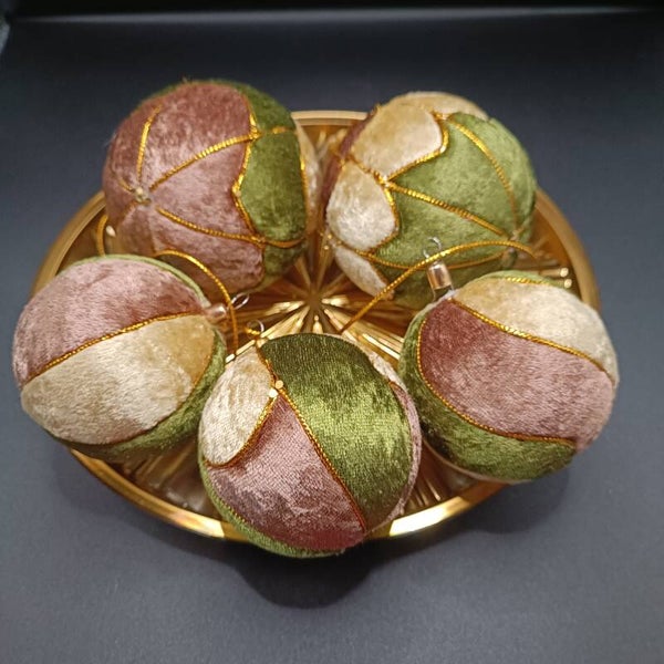 Coffret de cadeaux de Noel Boules Kimekomi en velours Beige & Olivine & Cacao