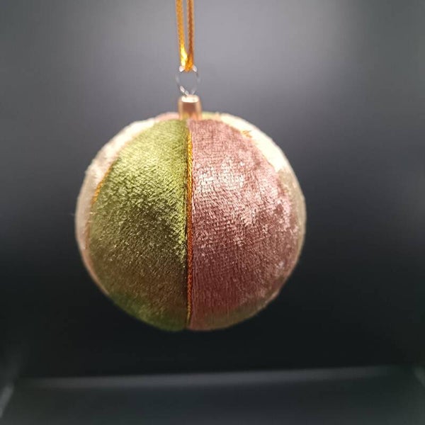 Boule de Noel Artisanale Kimekomi en velours Beige & OLivine & Cacao