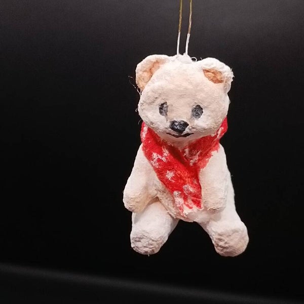 Ours  Blanc - Figurine de Noel Artisanal en coton