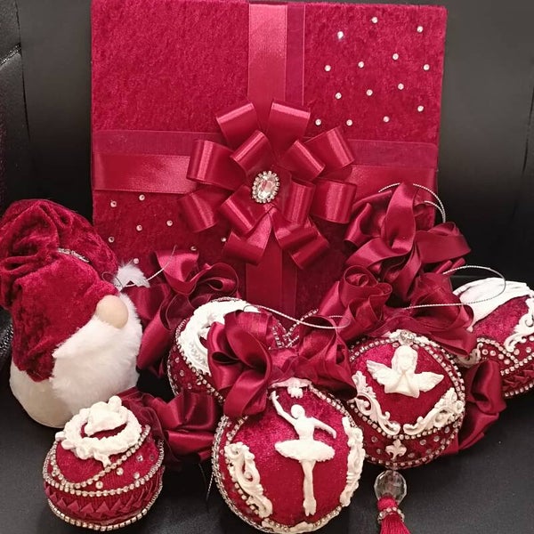 Coffret de cadeaux de Noel en velours   Bordeaux  décoration Artisanale