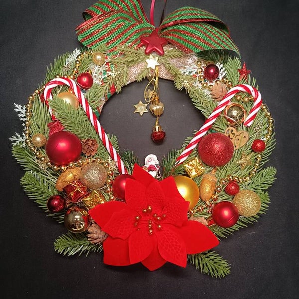 Couronne de Noel à LED pré-éclairée/ Décoration de porte d'entrée