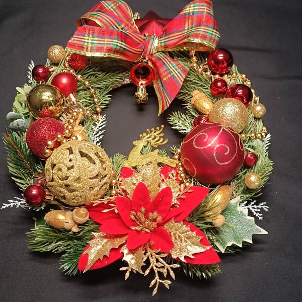 Couronne de Noel à LED pré-éclairée/ Décoration de porte d'entrée