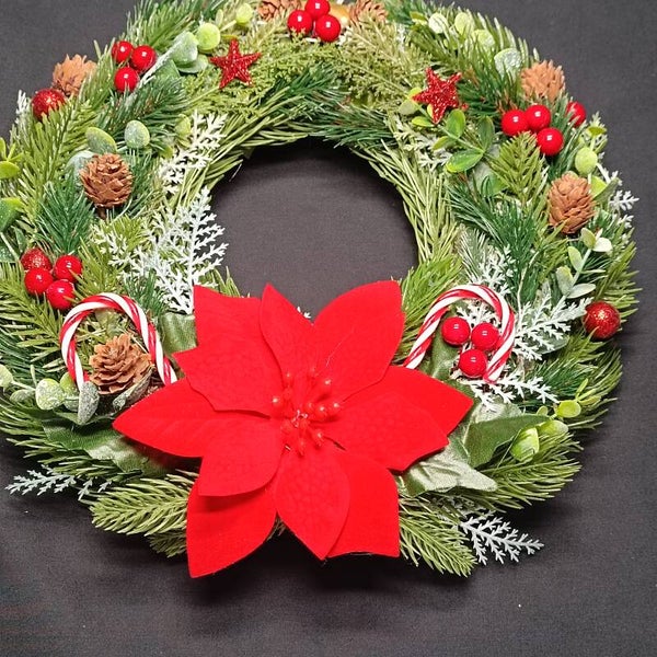 Couronne de Noel à LED pré-éclairée/ Décoration de porte d'entrée