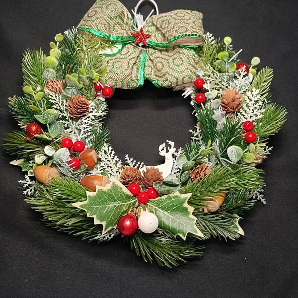 Couronne de Noel à LED pré-éclairée/ Décoration de porte d'entrée