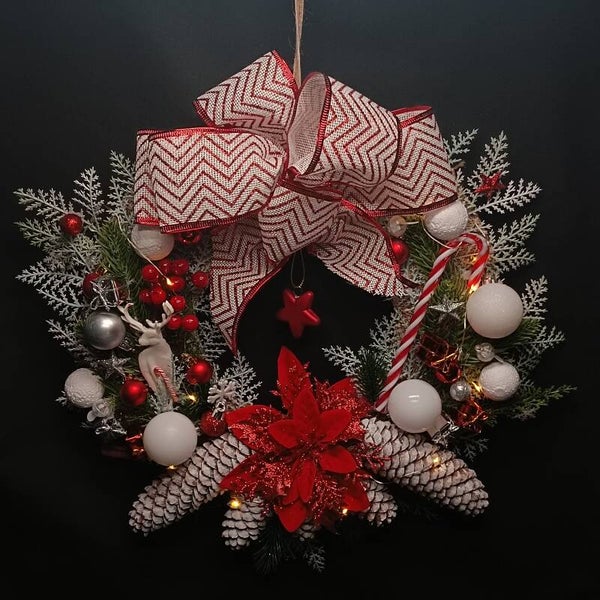 Couronne de Noel à LED pré-éclairée/ Décoration de porte d'entrée