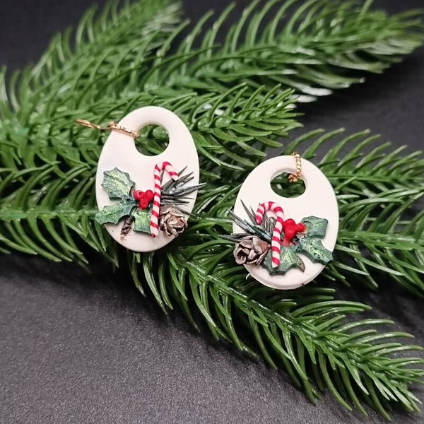 Boucles d'oreilles Crochets pour Noel en Cernit