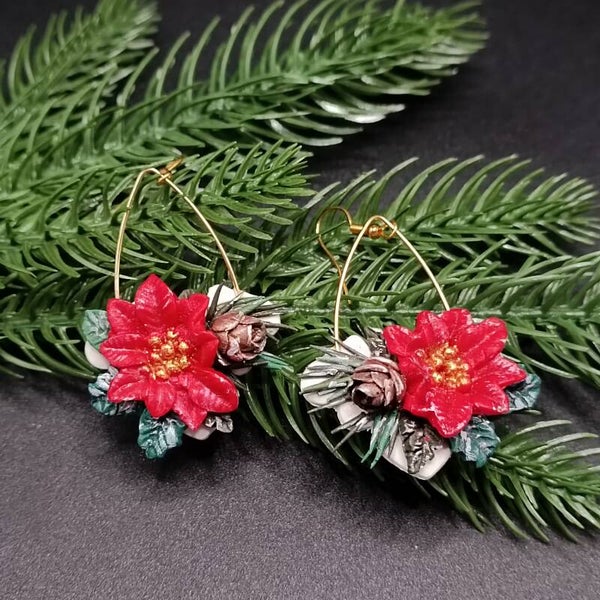 Boucles d'oreilles Crochets pour Noel en Cernit