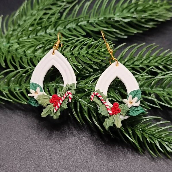 Boucles d'oreilles Crochets pour Noel en Cernit