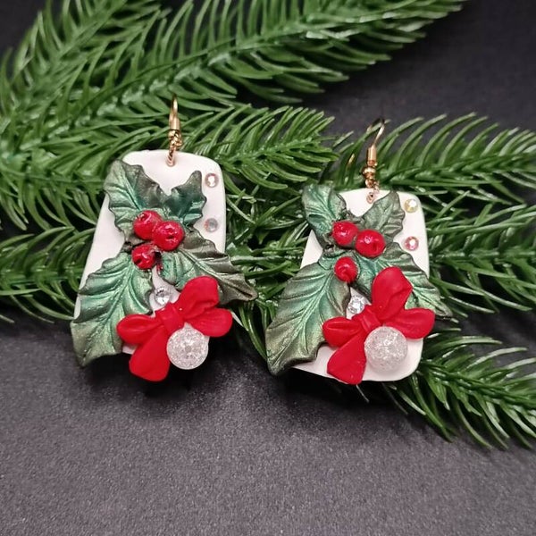 Boucles d'oreilles Crochets pour Noel en Cernit