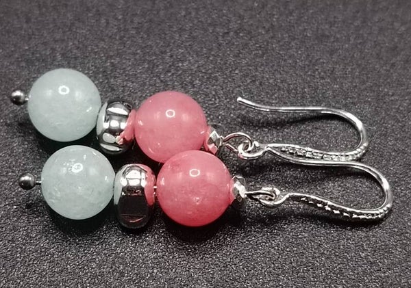Boucles d'oreilles Crochets en Quartz Fraise & Calcite Caraibes & Hematite