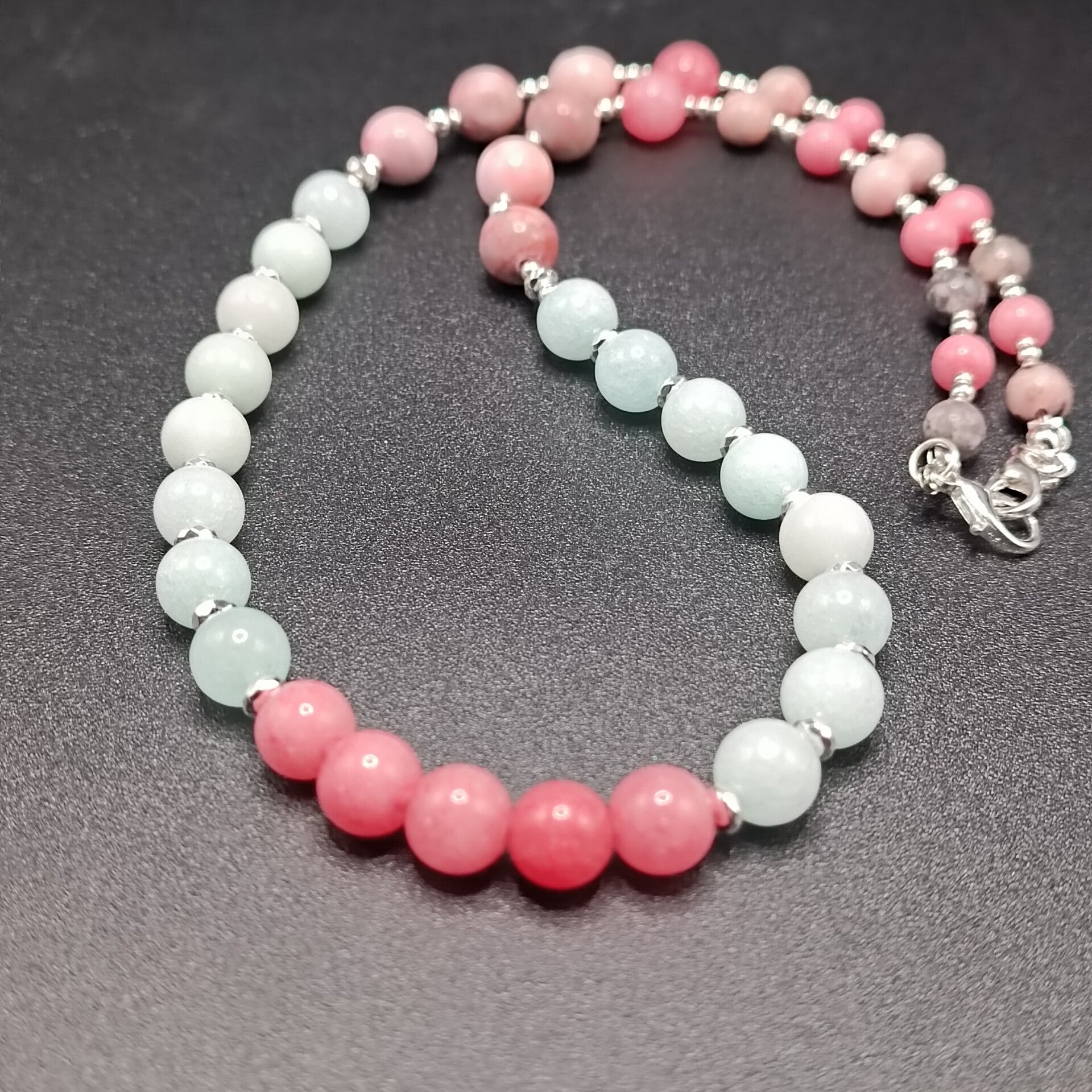 Collier en Quartz Fraise & Calcite Caraibes & Rhodonite &Hematite