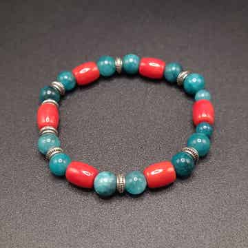 Bracelet elastique en Apatite & Corail