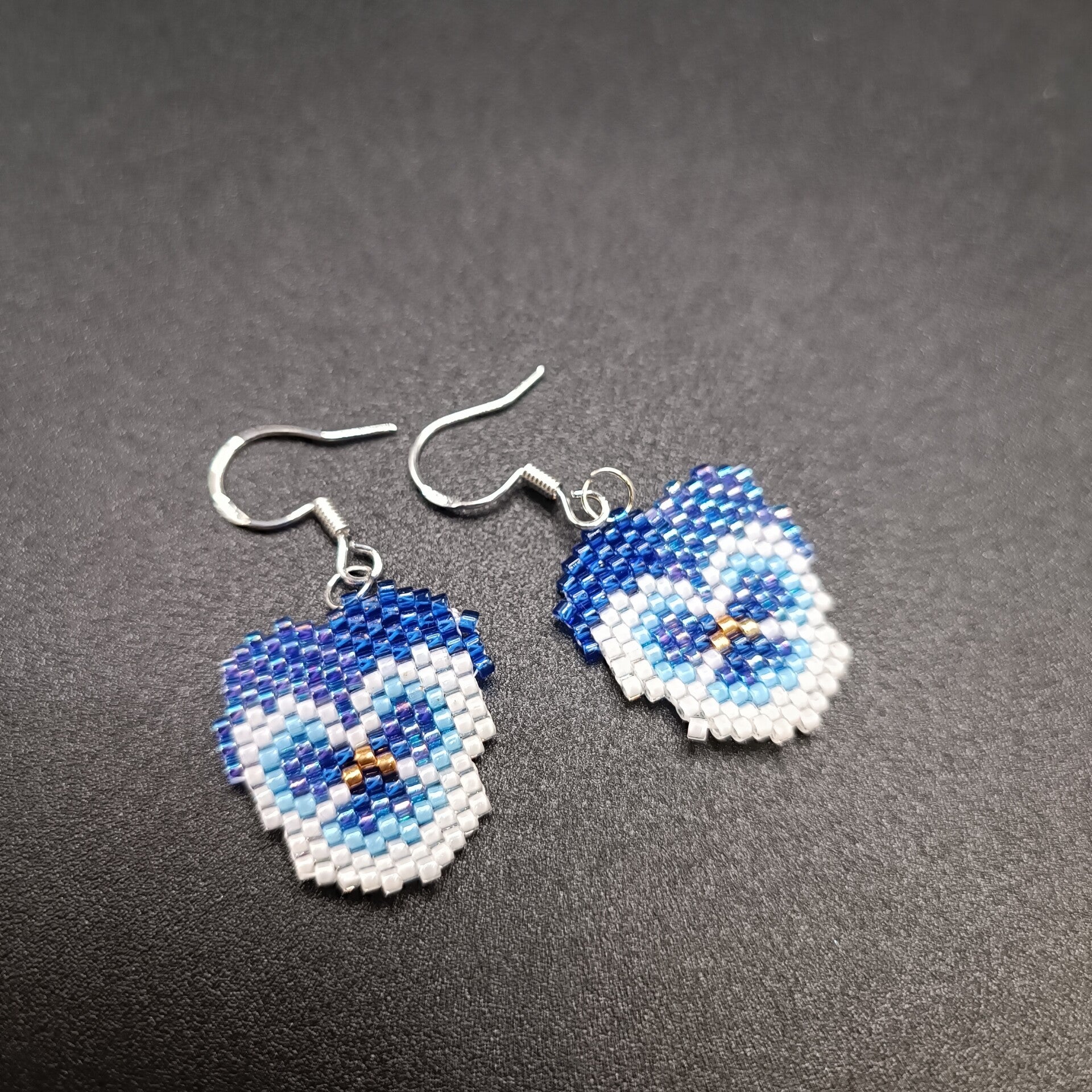 Boucles d'oreilles Crochets Pensées tissées Brick Stitch en Perles Miyuki