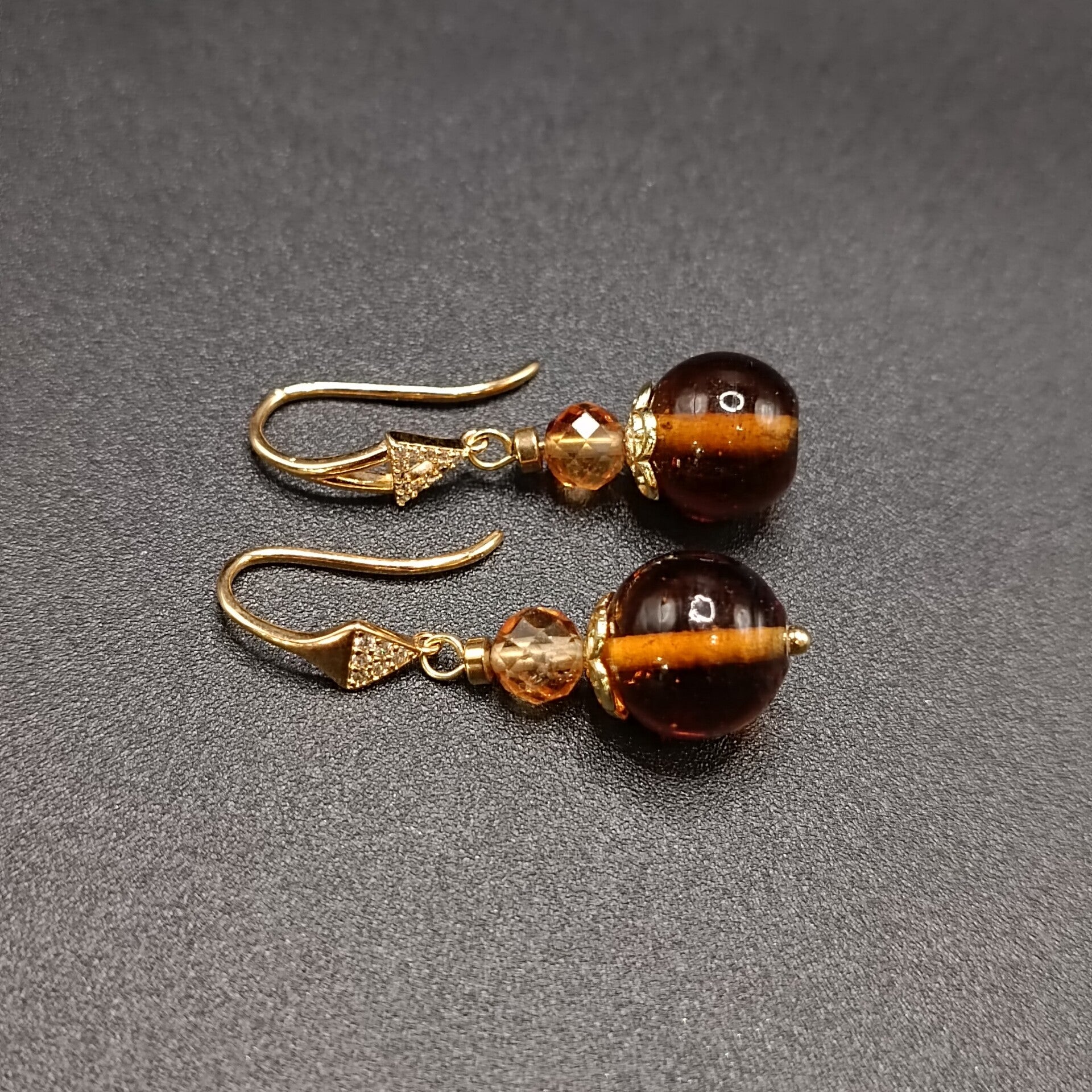 Boucles d'oreilles Crochets en Ambre & Citrine