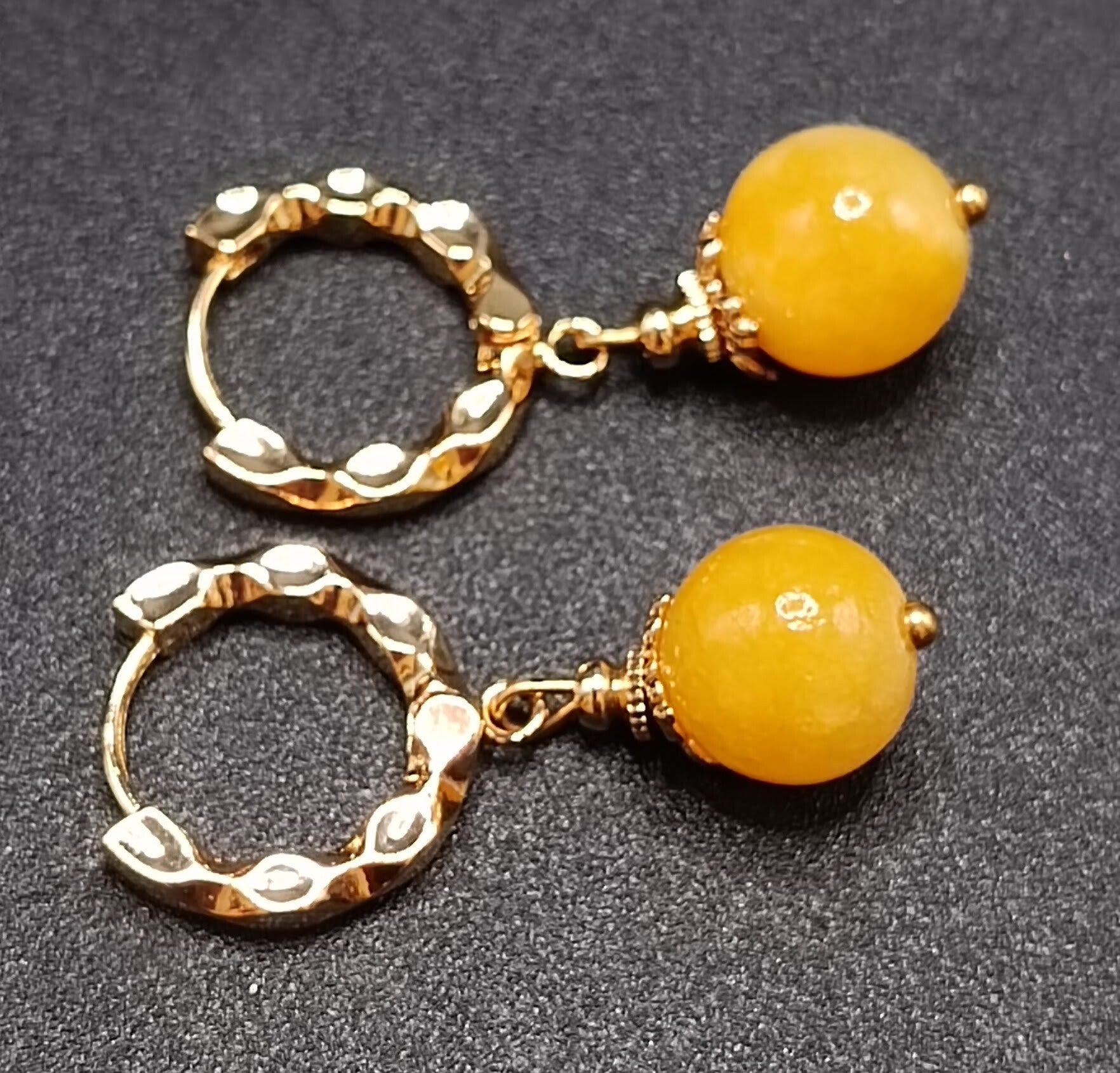Boucles d'oreilles Creoles en AGATE Jaune Doré 10mm