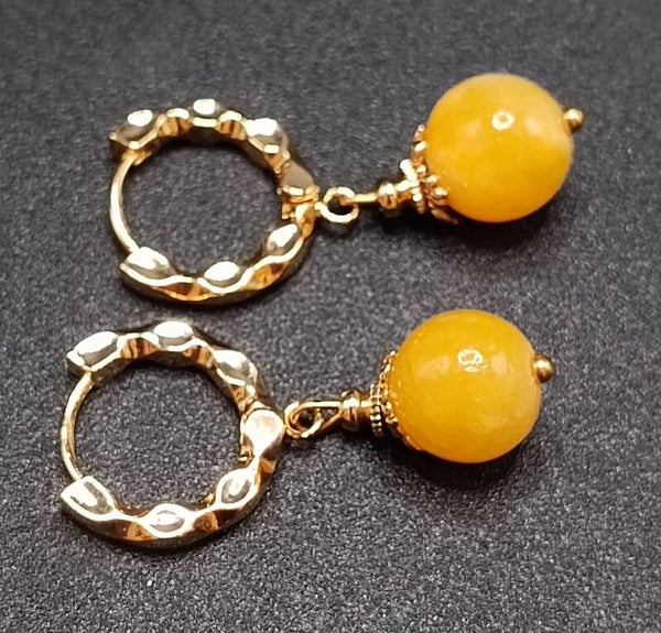 Boucles d'oreilles Creoles en AGATE Jaune Doré 10mm
