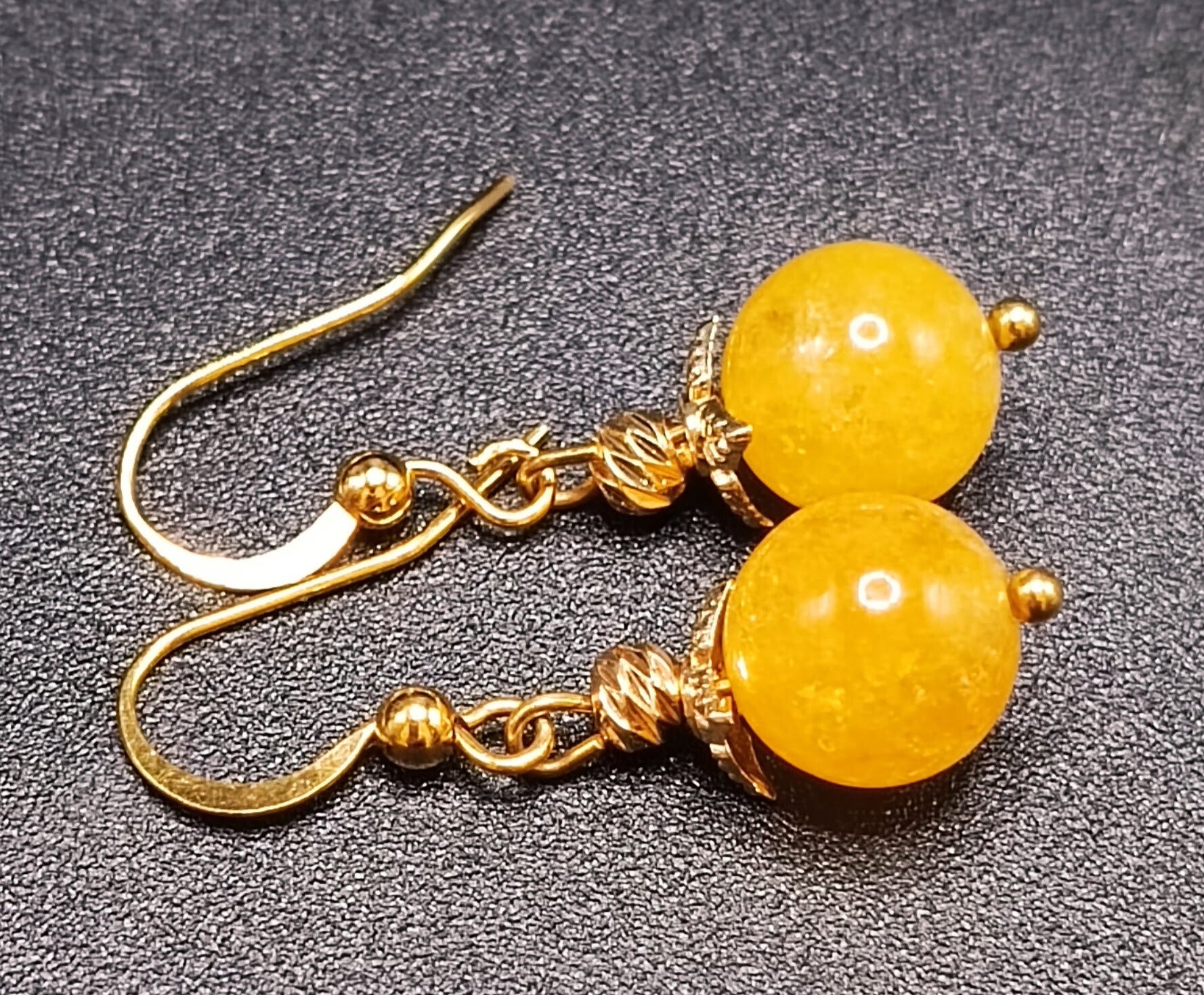 Boucles d'oreilles Crochets en AGATE Jaune Doré