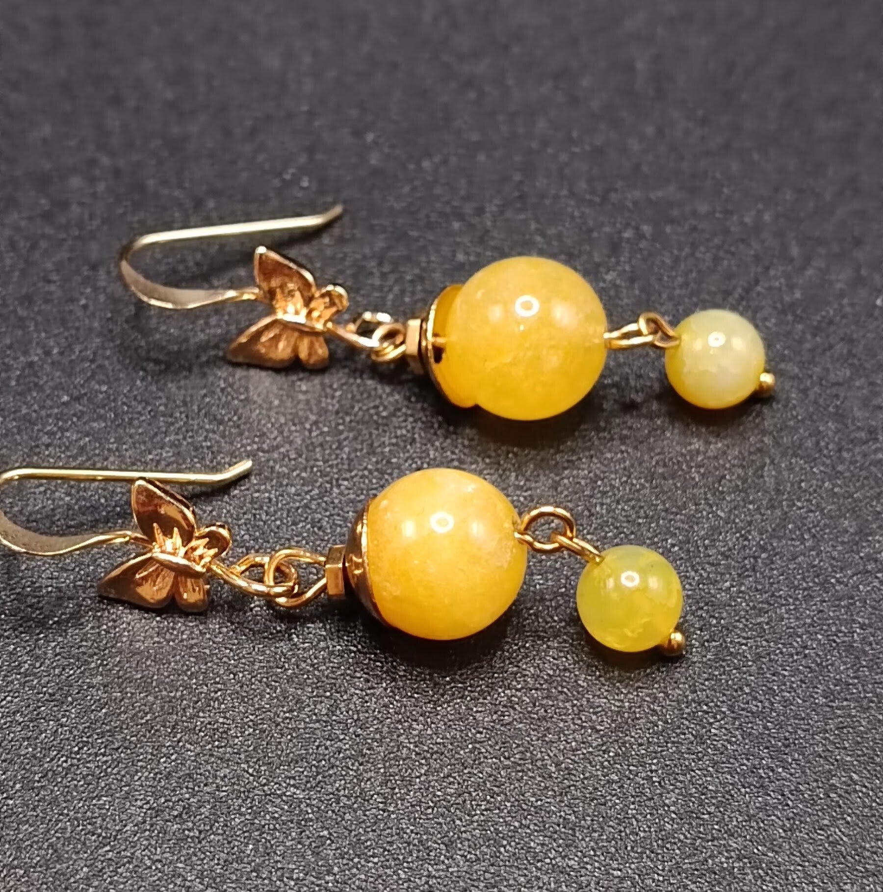 Boucles d'oreilles Crochets en AGATE Jaune Doré
