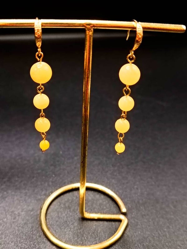 Boucles d'oreilles Crochets  en AGATE Jaune Doré