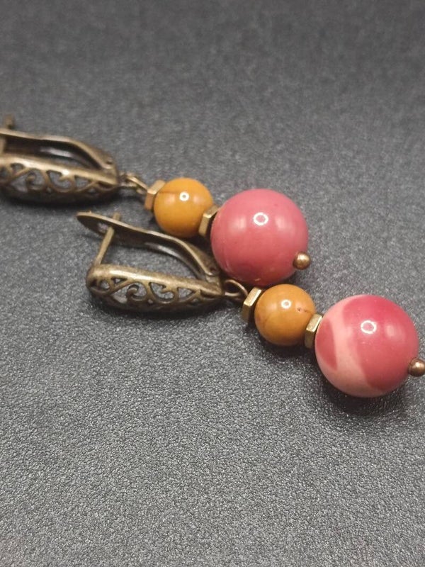 Boucles d'oreilles Cliquets   en Mokaite&Bronze