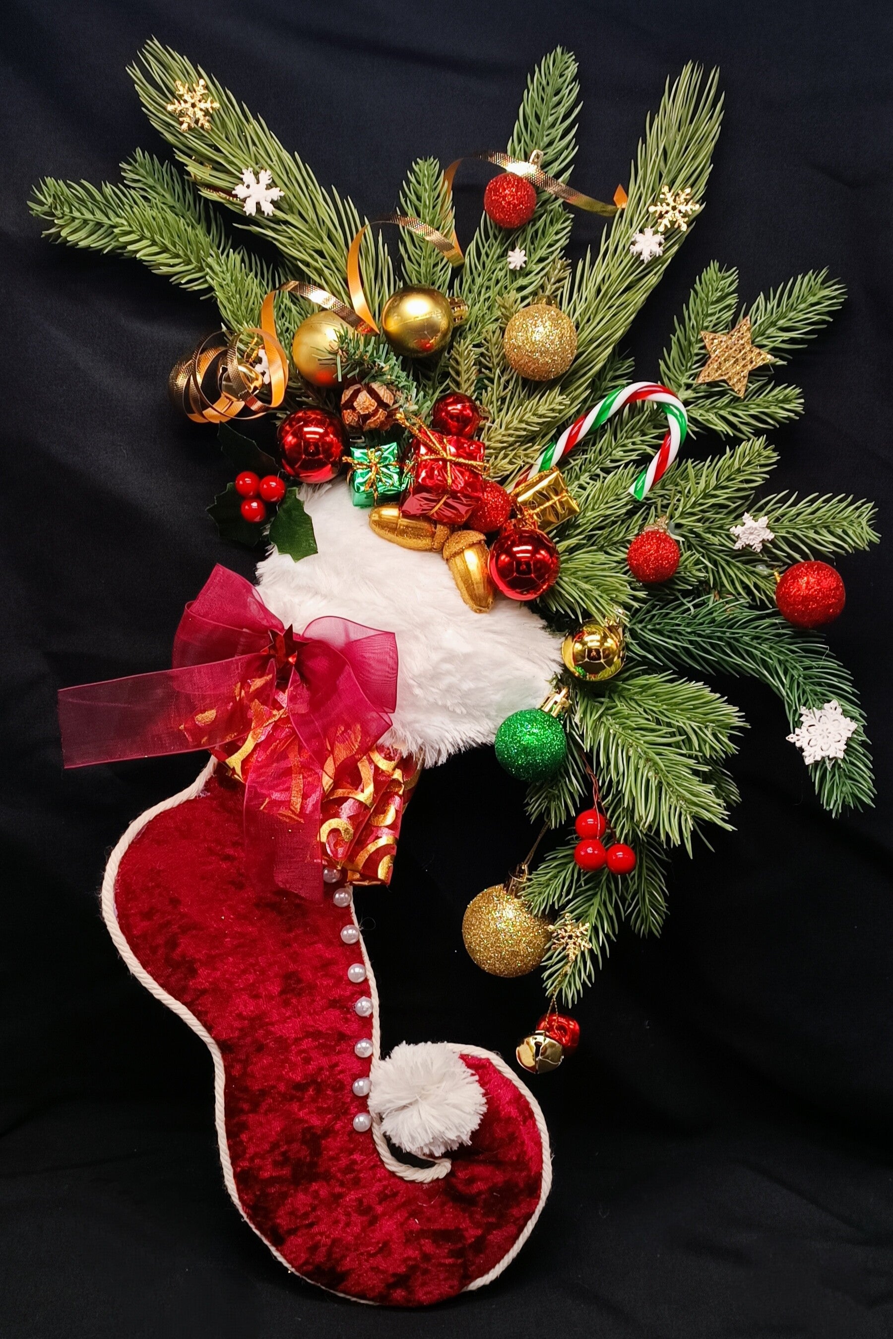 Décoration Chaussures d'elfe  de porte suspendu   de Noël Rouge Doré