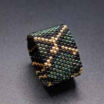 Bague Miyuki tissage peyote large Serpent Vert vipere