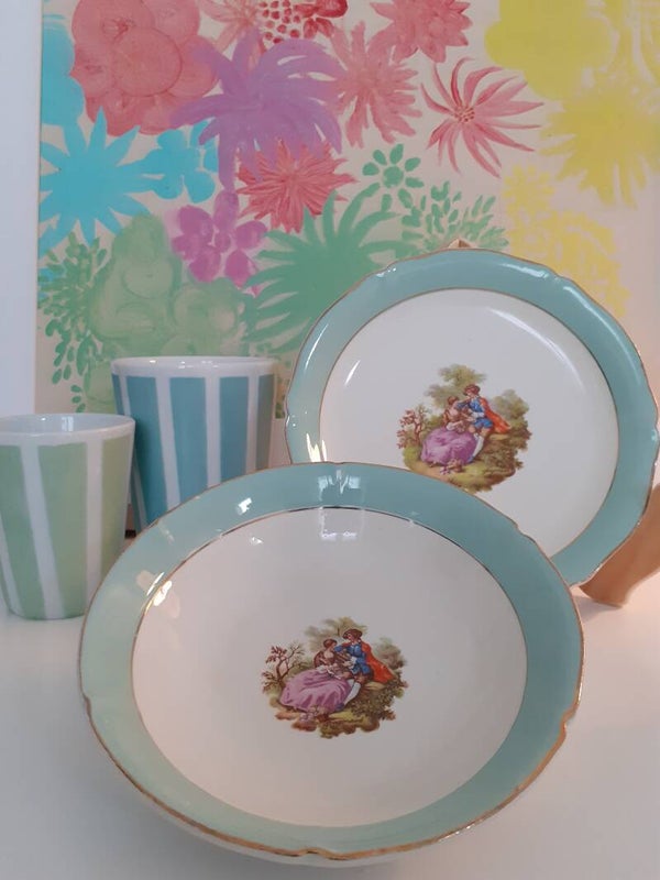 Petite Coupelle creuse motif"La Déclaration" Fragonard, vintage, Manufacture de saint- Amand