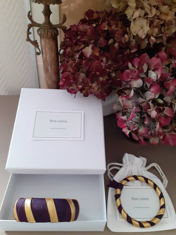 ENSEMBLE BRACELET JONC ET BRACELET FIN DORE/ POURPRE