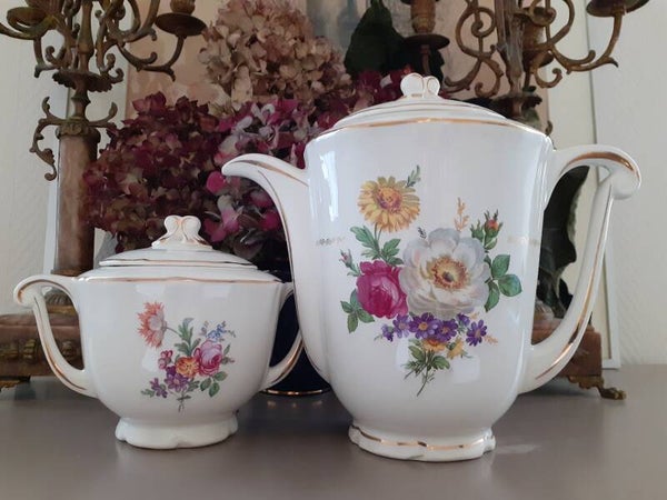 ENSEMBLE THEIERE ET POT A SUCRE FLORAL