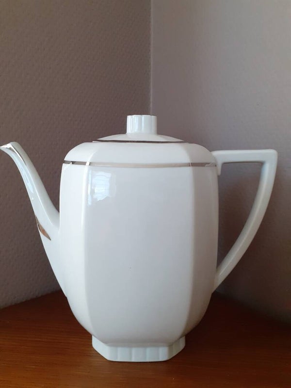 Theiere Art deco blanc dore