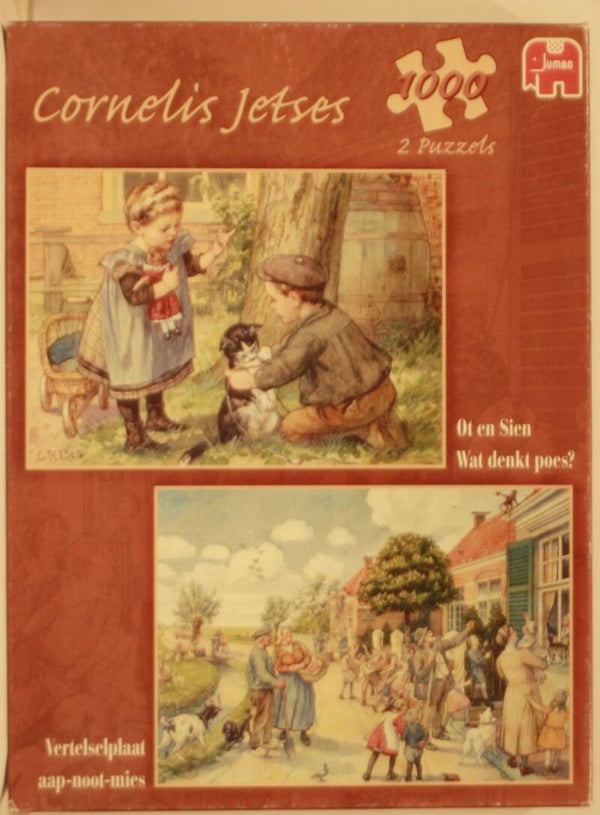 Jumbo 81053 Cornelis Jetses puzzel  Ot en Sien wat denkt poes / Vertelplaat aap-noot-mies 2 x 1000 stukjes