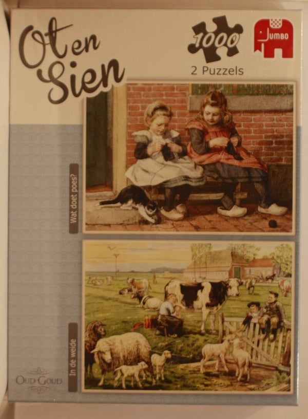 Jumbo Ot en Sien puzzel 81588 2x 1000 stukjes Wat doet poes / In de weide