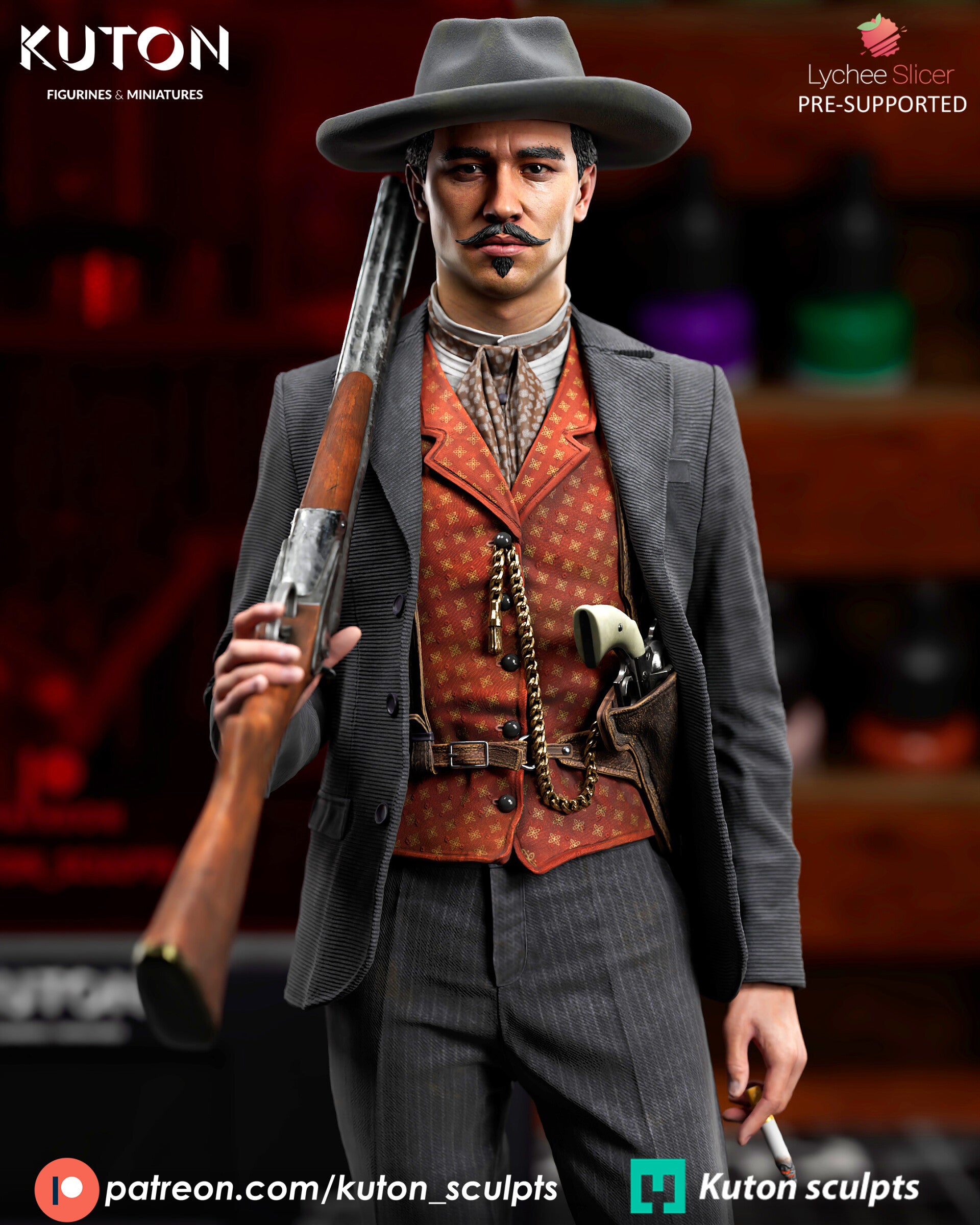 Doc Holiday with Gun - Figurine 203 mm - by Kuton Figurines