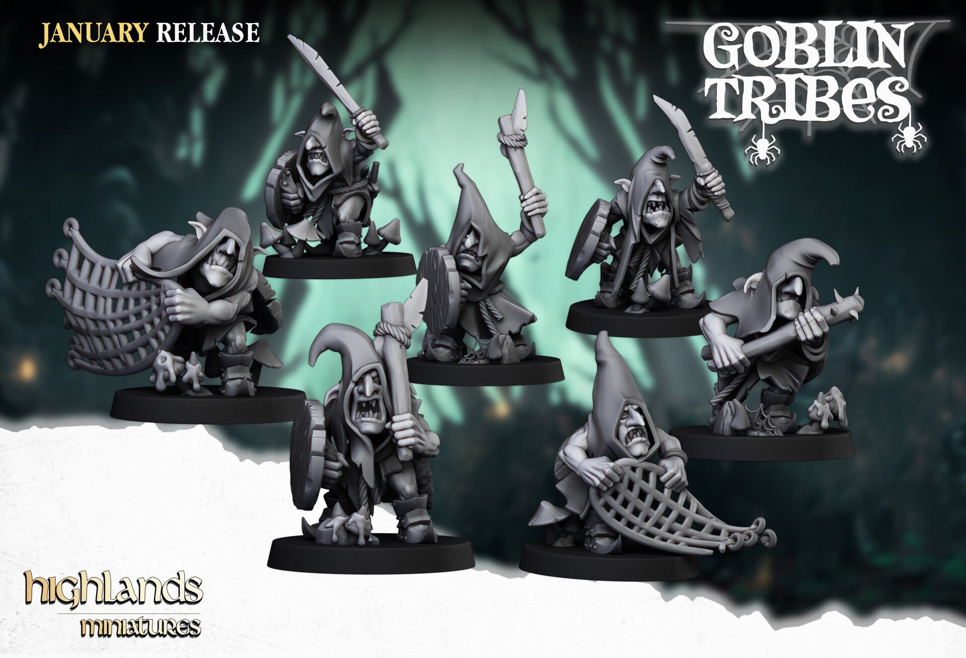 Goblin Tribes - Swamp Goblins with Hand Weapons 7x - By Highlands Miniatures