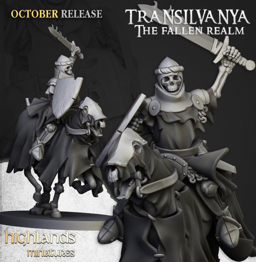 Transilvanya - Mounted Skeletons Command 3x - By Highlands Miniatures