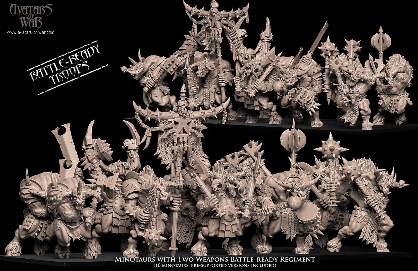 Minotaurs with 2x Handweapons Battleready Regiment 5x (without command) - By Avatars of War