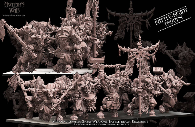 Minotaurs with Greatweapons Battleready Regiment 10x (with command) - By Avatars of War