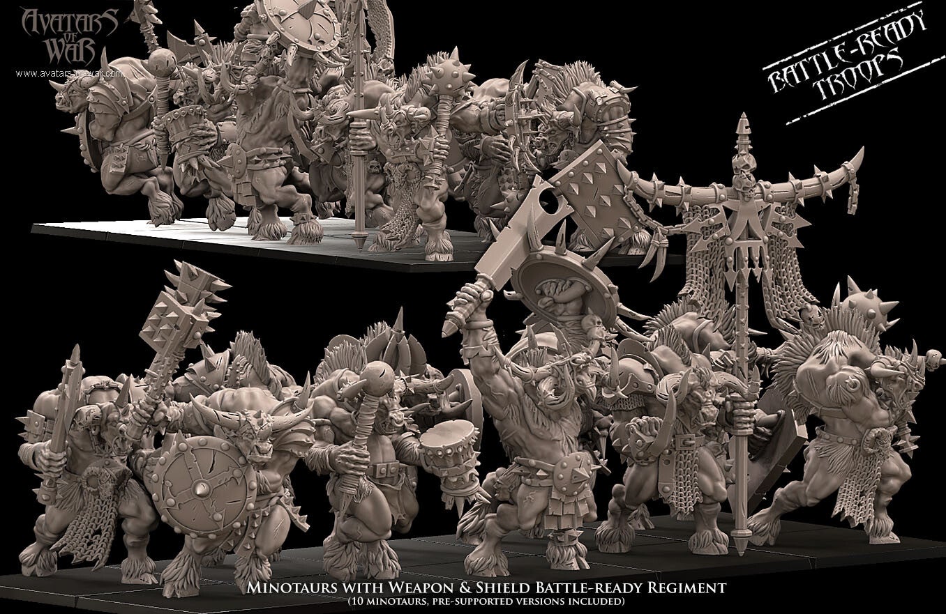 Minotaurs with Handweapon & Shield, Battleready Regiment 5x (without command) - By Avatars of War