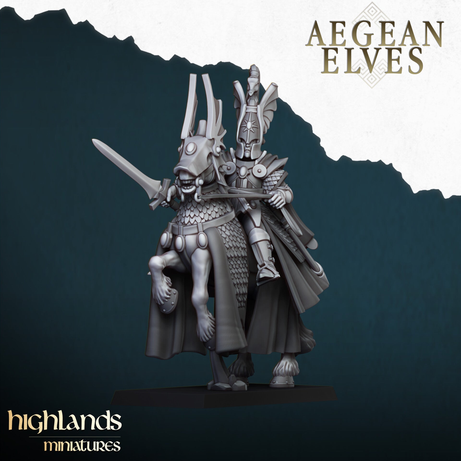 Aegean Elves - Mounted Lord with Sword - By Highlands Miniatures